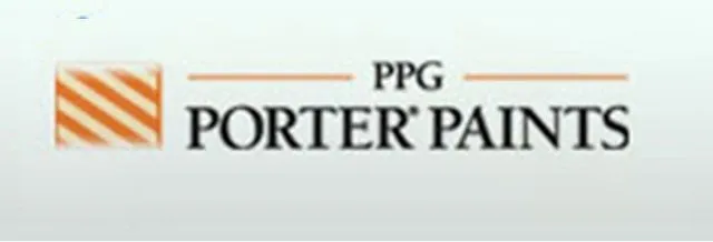 Logo for Porter Paints by PPG, featuring a square with diagonal stripes and text.